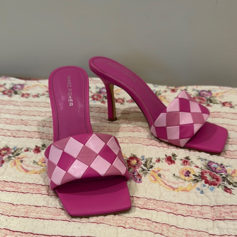 Marc Fisher Pink Woven Heeled Slides